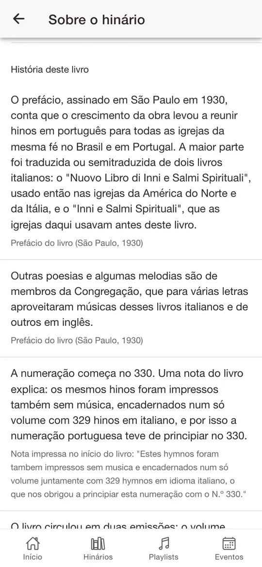 A história do Hinário 1, com a fonte de cada fato.