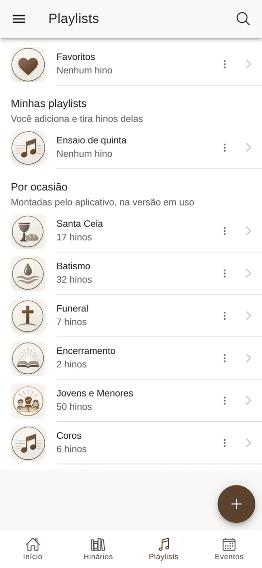 As playlists: Favoritos, uma playlist própria e as playlists por ocasião.